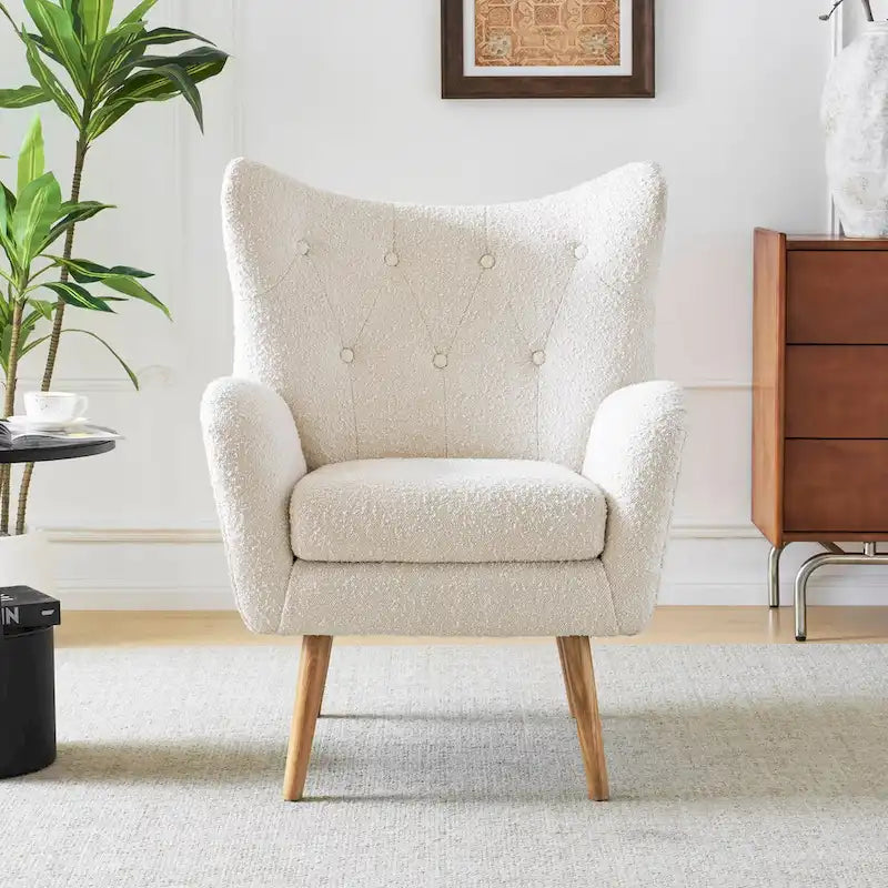 Modern Fabric Wingback Accent Chair with Wood Legs-2