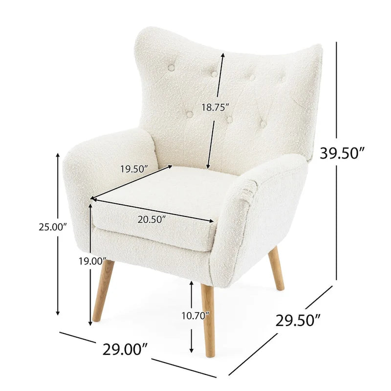 Modern Fabric Wingback Accent Chair with Wood Legs-4