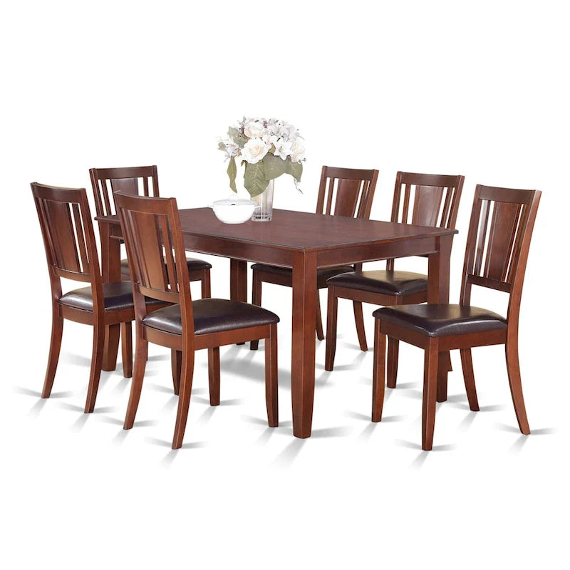 East West Furniture 7 Piece Kitchen Table & Chairs Set- a Rectangle Dining Room Table and 6 Faux Leather Dining Chairs, Mahogany-5