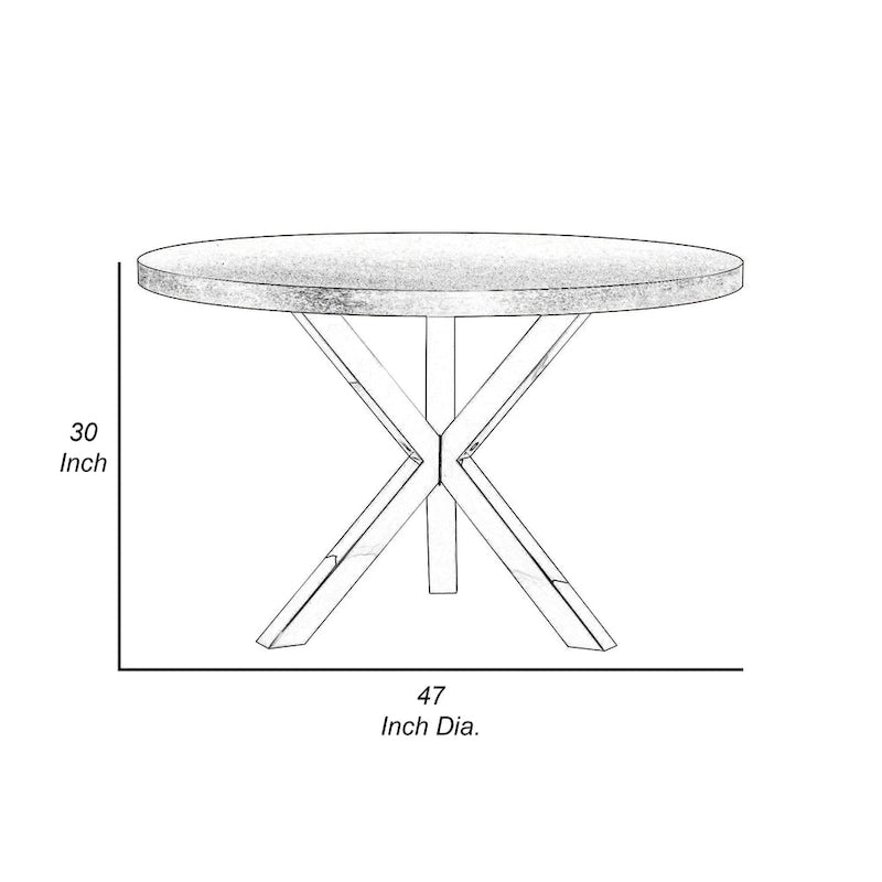 Emi 47 Inch Round Dining Table, X- Cross Brushed Steel, Walnut Brown Wood-6