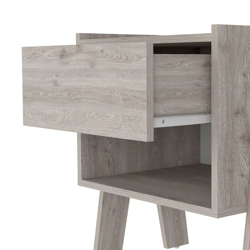 Nightstand Ferku,Open Shelf,One Drawer,Light Gray Finishfor Living Room,and Dining Room-2