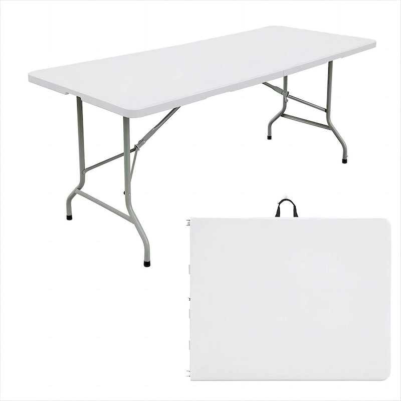 6ft Plastic Rectangle Folding Table, White-7