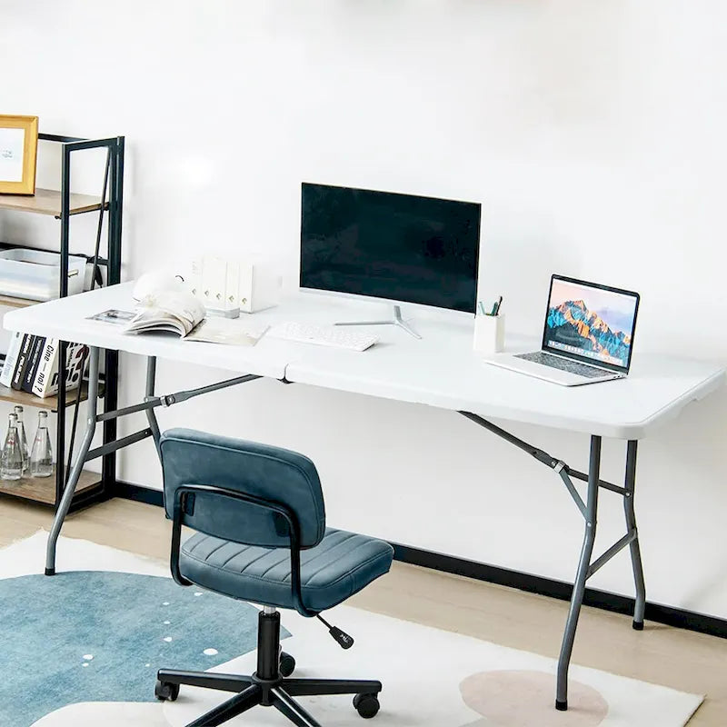 6ft Plastic Rectangle Folding Table, White-2