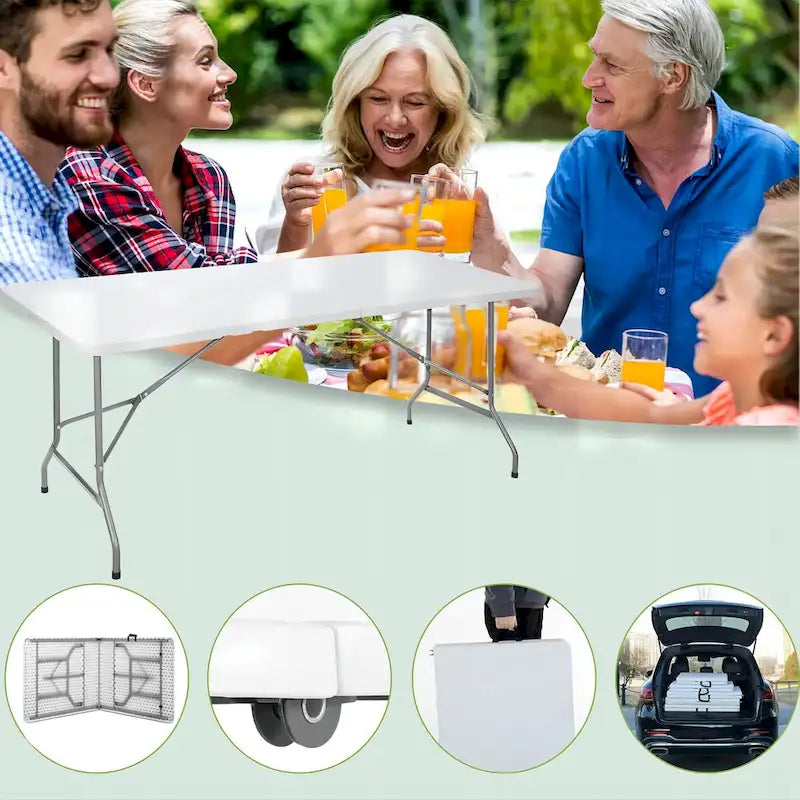 6ft Plastic Rectangle Folding Table, White-3