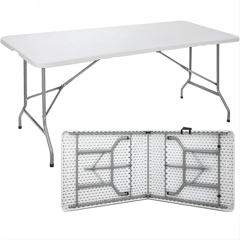 6ft Plastic Rectangle Folding Table, White-5