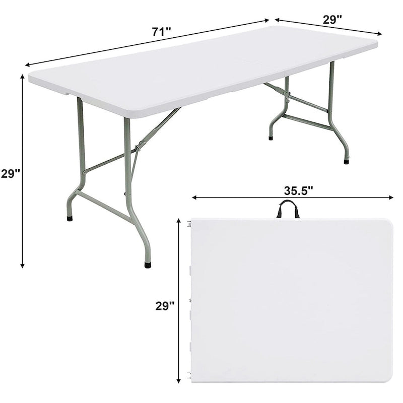 6ft Plastic Rectangle Folding Table, White-6