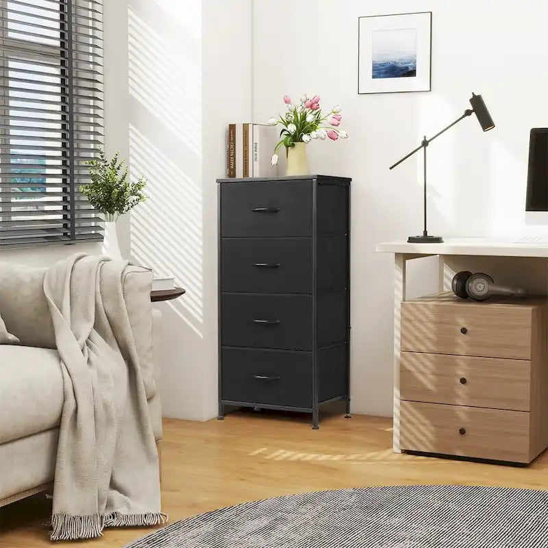 Dresser for Bedroom with 4 Fabric Drawers, Tall Chest Organizer Units for Clothing, Closet, Kidsroom, Storage Tower with Cabinet-4