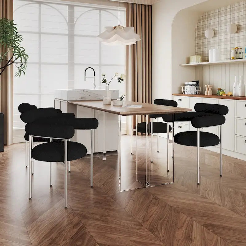 Upholstered Armchair Dining Chairs With Metal Legs (Set of 2),Black-15