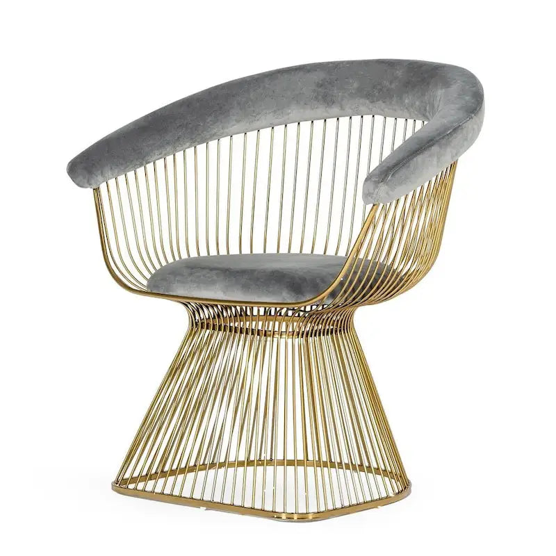 Modrest Beryl Modern Grey Velvet & Gold Dining Chair