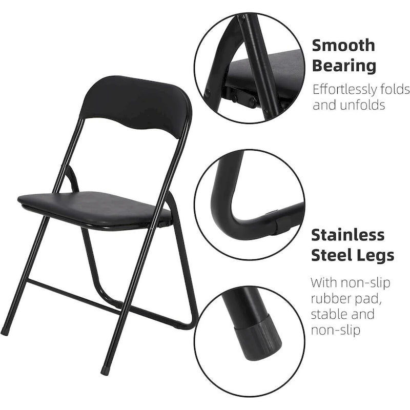 6 Folding Chairs with Cushion, with Non-Slip Feet Pads-2
