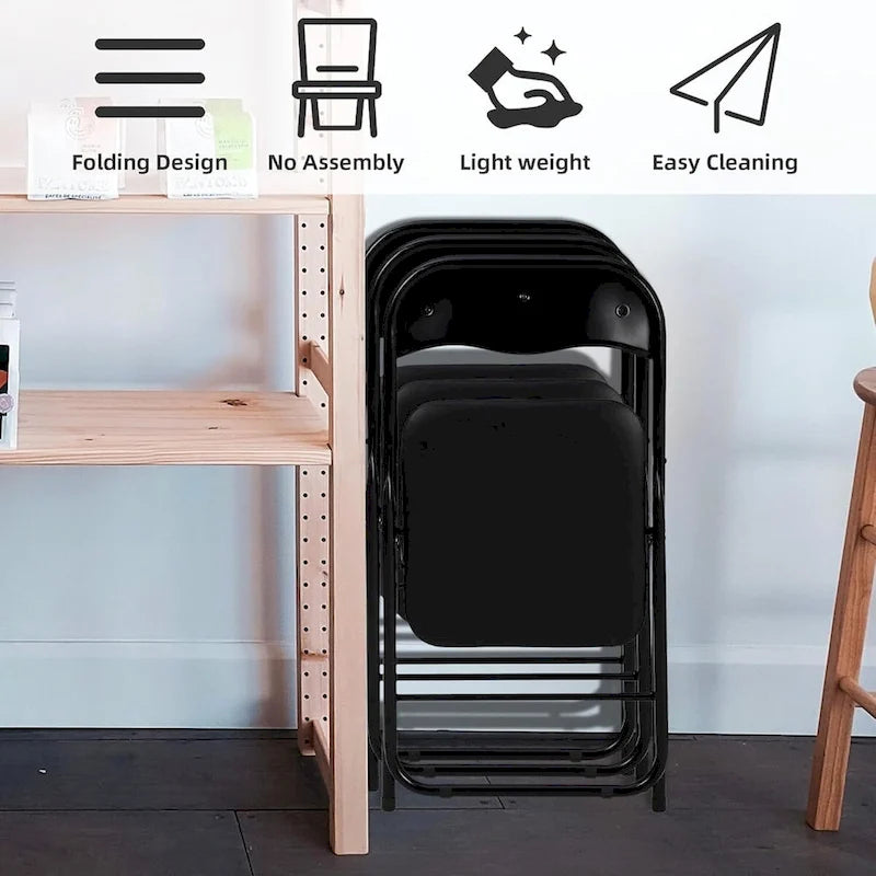 6 Folding Chairs with Cushion, with Non-Slip Feet Pads-4